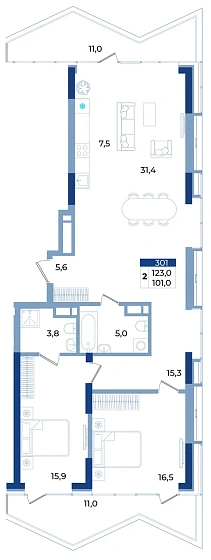 Апартаменты 2-комн. 123 кв.м