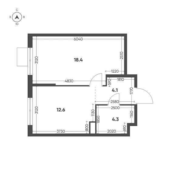 Квартира 1-комн. 39.4 кв. м