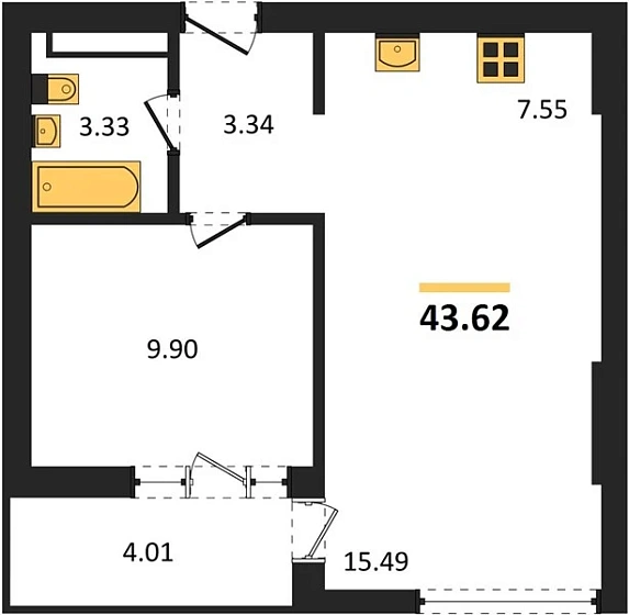 Квартира 2-комн. 43.62 кв. м