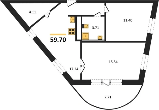 Апартаменты 2-комн. 59.7 кв. м