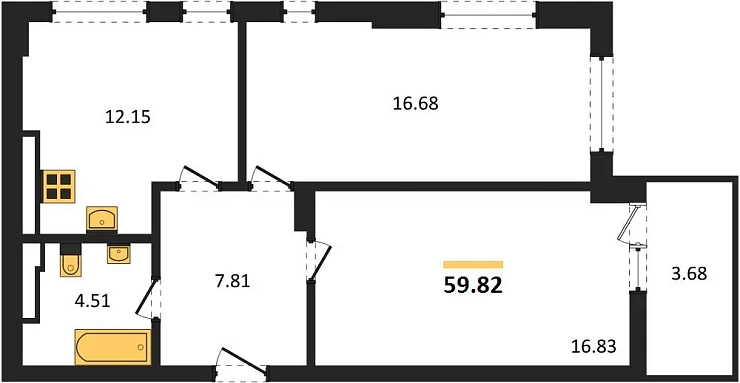 Квартира 2-комн. 59.82 кв. м