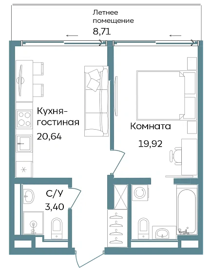 Объект недвижимости 52.67 кв. м