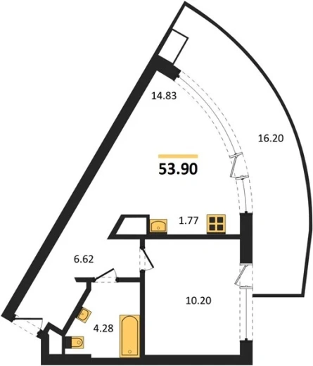 Апартаменты 1-комн. 53.9 кв. м