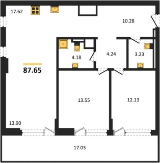 Квартира 3-комн. 87.65 кв. м
