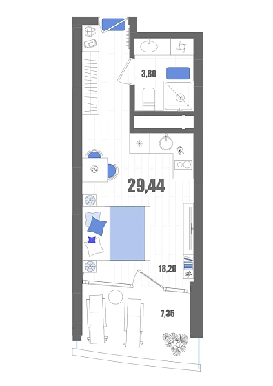 Апартаменты Студия 29.44 кв. м