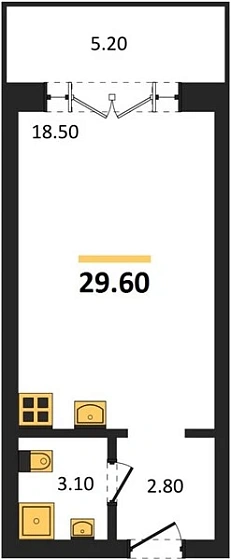 Апартаменты Студия 29.6 кв. м