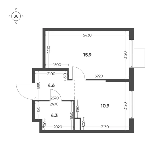 Квартира 1-комн. 35.7 кв. м