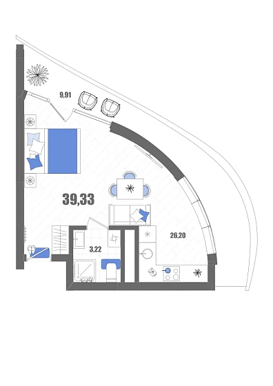 Апартаменты Студия 39.33 кв. м
