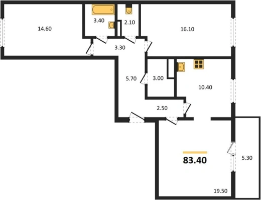 Квартира 3-комн. 83.4 кв. м