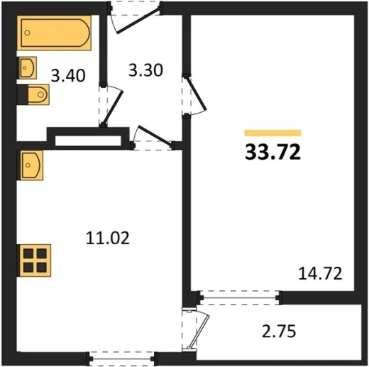Квартира 1-комн. 33.72 кв. м