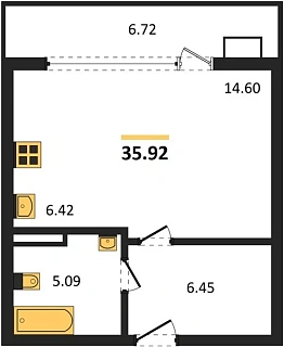 Квартира Студия 35.92 кв. м