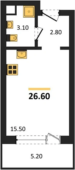 Апартаменты Студия 26.6 кв. м