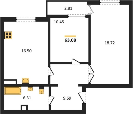 Квартира 2-комн. 63.08 кв. м