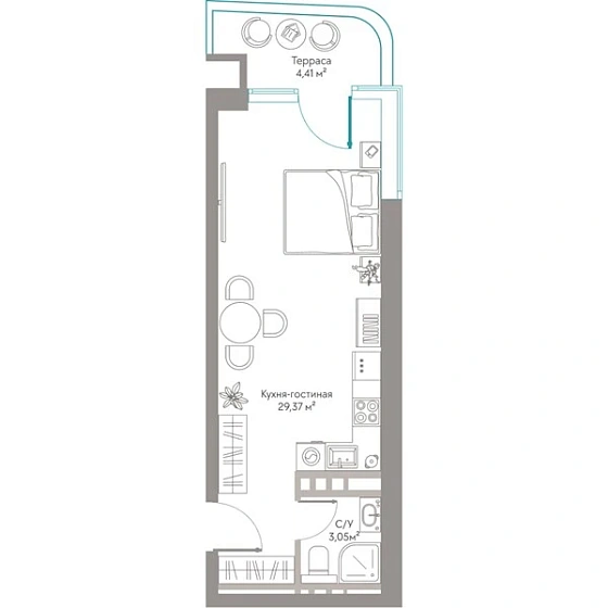 Квартира Студия 36.83 кв. м