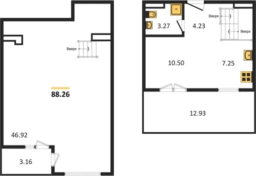 Квартира 1-комн. 88.26 кв. м