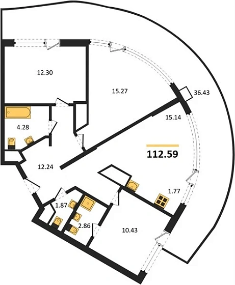 Апартаменты 3-комн. 112.59 кв. м