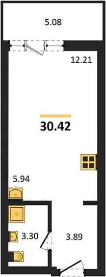 Квартира Студия 30.42 кв. м