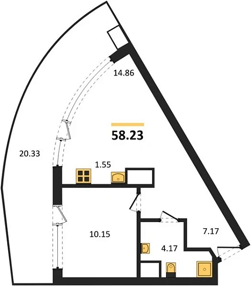 Апартаменты 1-комн. 58.23 кв. м