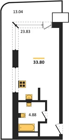Апартаменты 1-комн. 33.8 кв. м