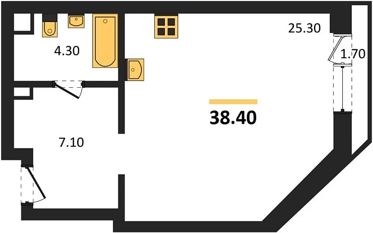 Апартаменты Студия 38.4 кв. м