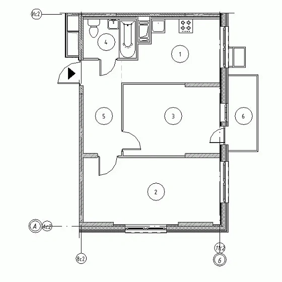 Квартира 2-комн. 51.85 кв. м