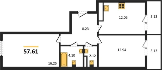 Квартира 2-комн. 57.61 кв. м