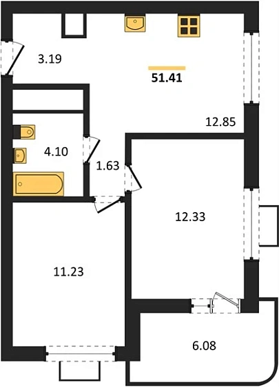 Квартира 2-комн. 51.41 кв. м