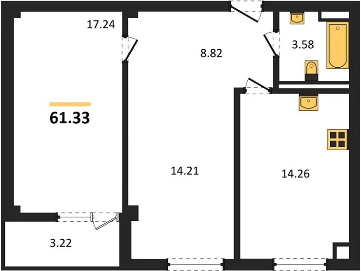 Квартира 2-комн. 61.33 кв. м