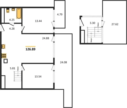 Апартаменты 2-комн. 126.89 кв. м