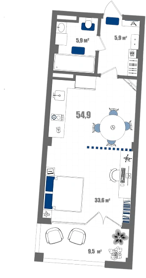 Апартаменты Студия 54.9 кв. м