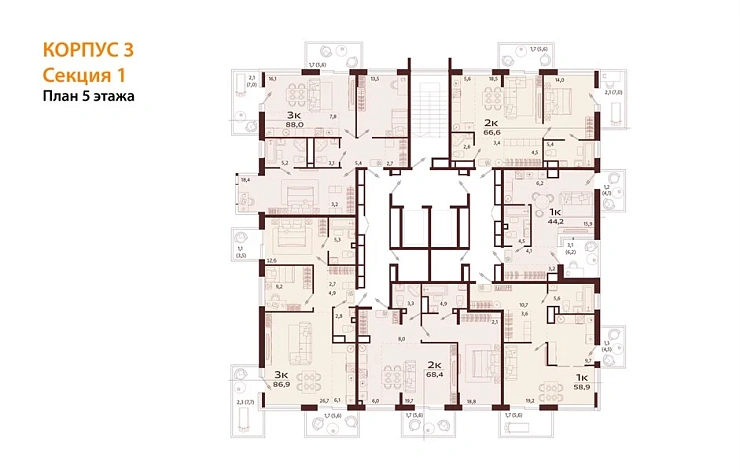 Квартира 2-комн. 88 кв. м