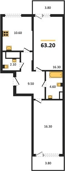 Квартира 2-комн. 63.2 кв. м