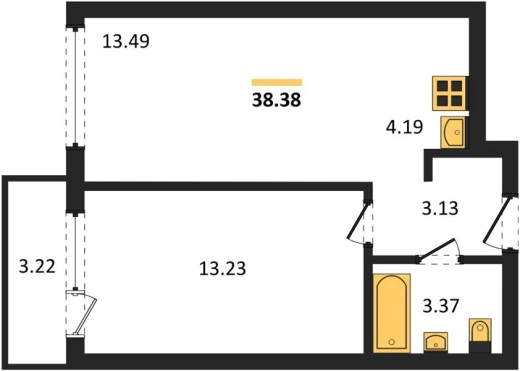 Квартира 1-комн. 38.38 кв. м