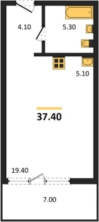 Квартира Студия 37.4 кв. м