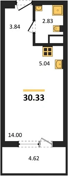 Апартаменты Студия 30.33 кв. м