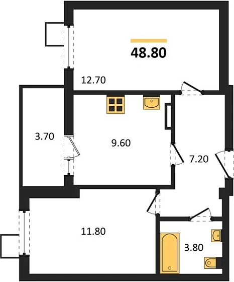 Квартира 2-комн. 48.8 кв. м