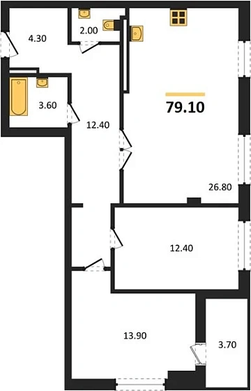 Квартира 2-комн. 79.1 кв. м