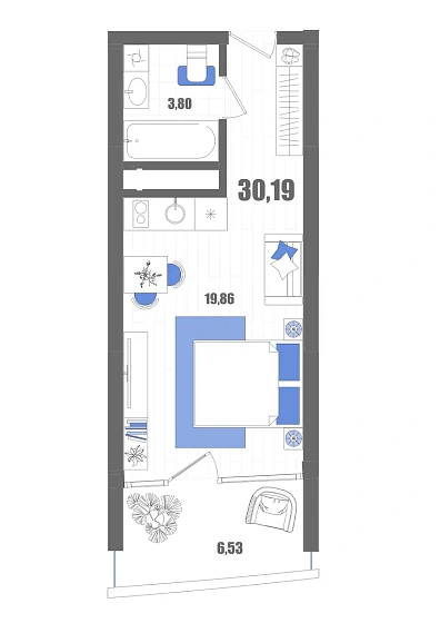 Апартаменты Студия 30.19 кв. м
