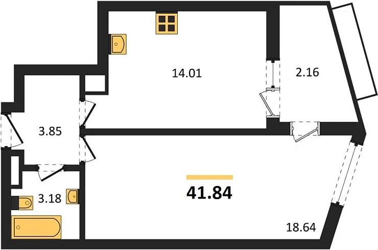 Квартира 1-комн. 41.84 кв. м