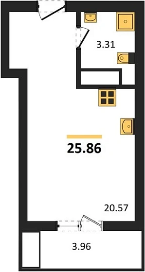 Квартира Студия 25.86 кв. м