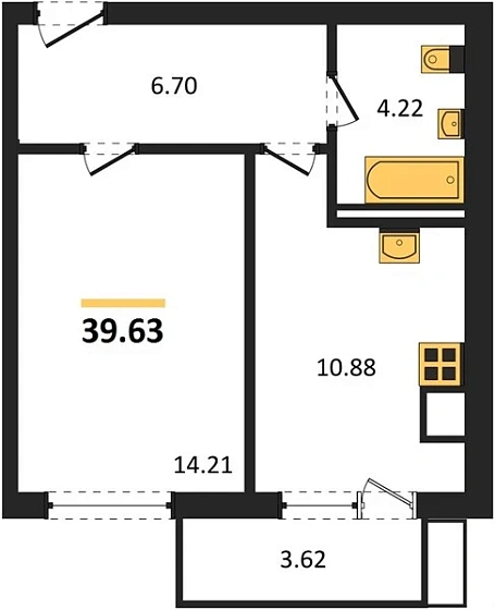 Квартира 1-комн. 39.63 кв. м