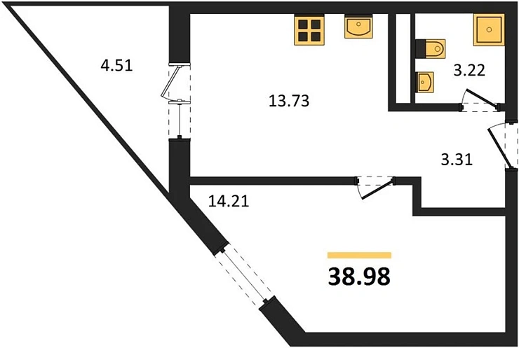 Апартаменты 1-комн. 38.98 кв. м
