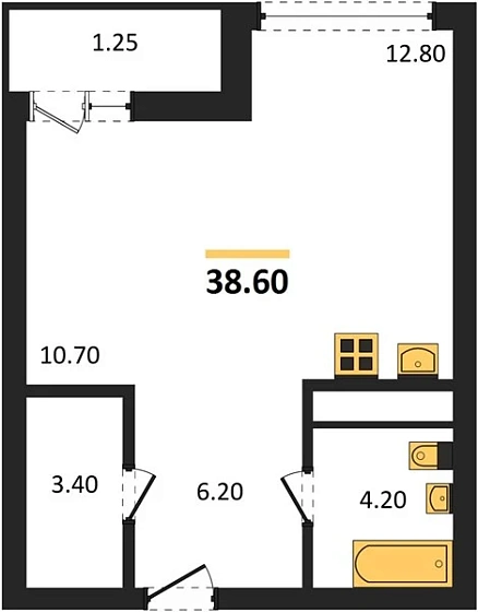 Квартира Студия 38.6 кв. м