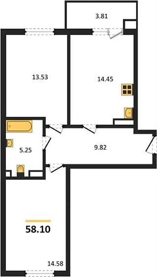 Квартира 2-комн. 58.1 кв. м