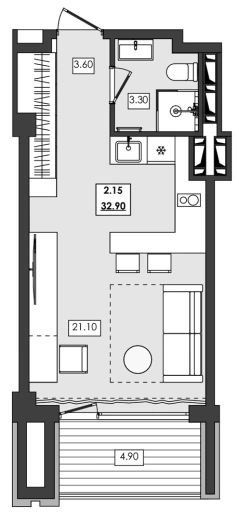 Апартаменты 1-комн. 32.9 кв. м