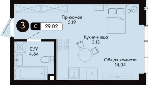 Квартира Студия 29.02 кв. м