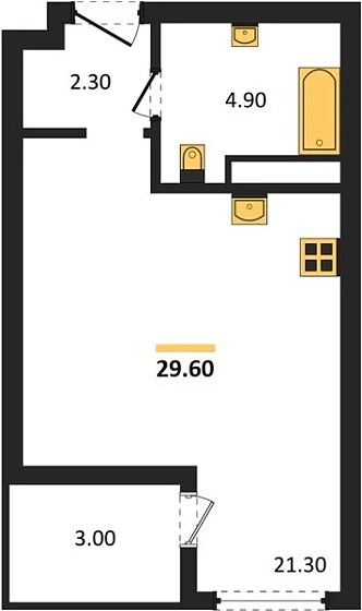 Квартира Студия 29.6 кв. м