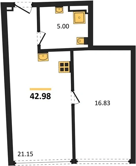 Апартаменты 1-комн. 42.98 кв. м