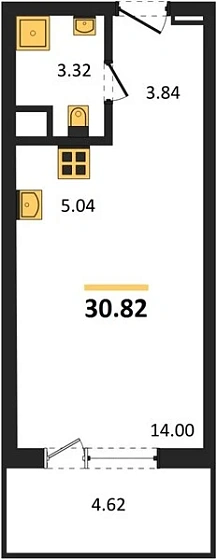 Апартаменты Студия 30.82 кв. м
