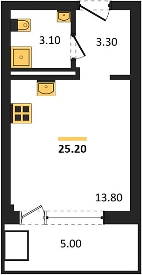 Апартаменты Студия 25.2 кв. м